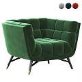 Green Velvet Single Sofa With Quilted Design High Armrests Black Metal Legs And Gold Accents