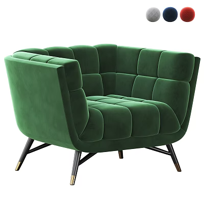 Green Velvet Single Sofa With Quilted Design High Armrests Black Metal Legs And Gold Accents 3d model