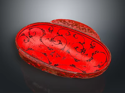 Red Oval Decorative Tray With Intricate Black Swirl Patterns For Daily Home Use 3d model