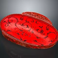 Red Oval Decorative Tray With Intricate Black Swirl Patterns For Daily Home Use