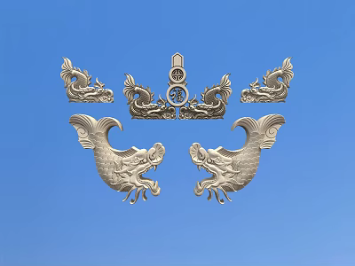 Ornate Chinese Style Silver Carvings With Dragon And Fish Decorative Details 3d model