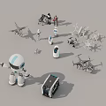3D Rendered Collection of Various Robots Drones and Small Transport Vehicle