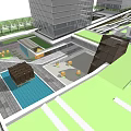 Modern Office Building Complex With Glass Curtain Walls Rooftop Garden Plaza And Water Pool