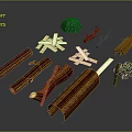 Assorted Natural Wood Materials Display With Logs Sticks Planks Branches And Green Accents