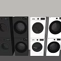 Multiple Stacked Black and White Front Loading Washing Machines with Modern Design