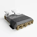 Rustic Double Bed With Wooden Pallet Frame White Pillows And Gray Blanket