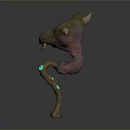 Fantasy Creature With Curved Brown Stem Blue Glowing Flower Small Horns And Green Glowing Spots