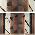 Stylish Wooden Wall Paneling With Geometric Patterns And Marble Background 3d model