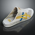 White Mesh Slippers With Yellow Blue Stripes Casual Open Back Comfortable Daily Wear