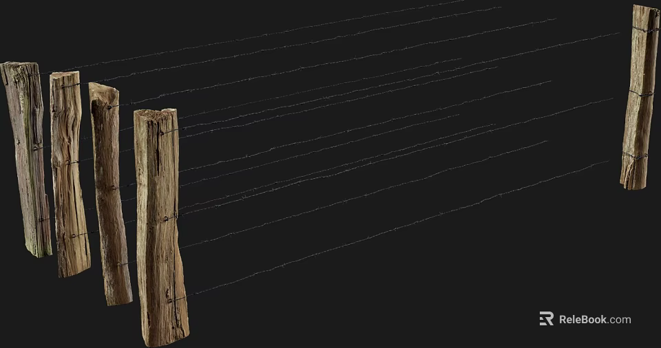 Rustic Wooden Fence With Wooden Posts And Wire Structure For Outdoor Use 3d model 