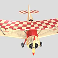 Classic Passenger Biplane with Red and White Checkered Pattern on Wings and Red Beige Body