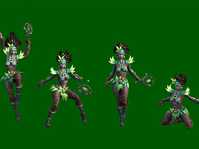 Colorful Fantasy Characters In Various Poses With Creature Inspired Outfits Holding Rings On Green Screen 3d model