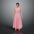 Pink Sleeveless Long Dress With Pleated Skirt And Light Fabric Design