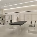 Modern Clothing Store Interior With Clothing Racks Wooden Table And Black Chairs
