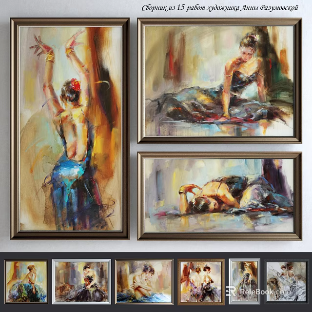 Vibrant Oil Paintings Featuring Female Dancers In Dynamic Poses And Reclining Figures With Rich Hues 3d model 
