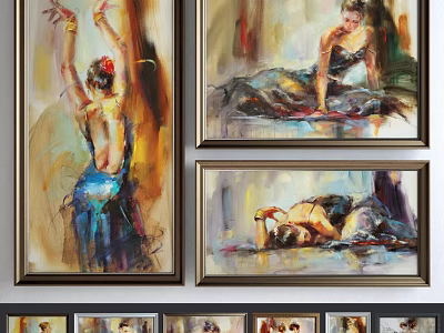 Vibrant Oil Paintings Featuring Female Dancers In Dynamic Poses And Reclining Figures With Rich Hues 3d model