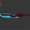 Futuristic Blue And Red Weapon With Metallic Barrel And Mechanical Parts