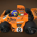 Orange Racing Car With Beta Branding Helmet Tires And Number 8