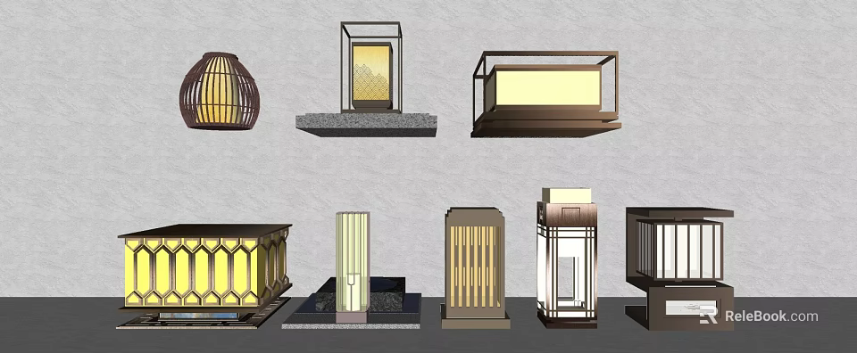 Outdoor Lights With Different Traditional And Modern Designs Lantern Shaped Columnar And Warm Yellow Lighting 3d model 