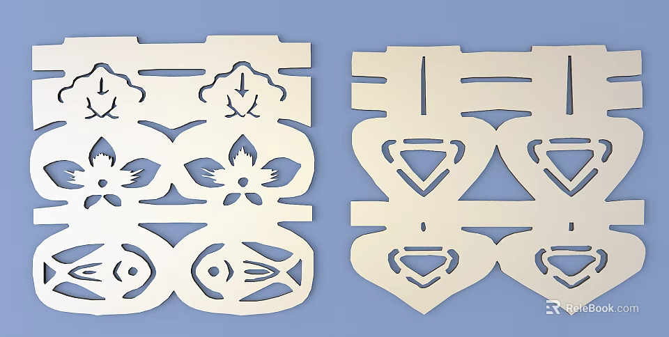 Intricate Carved Decorative Panels With Floral And Geometric Patterns On Blue Background 3d model 