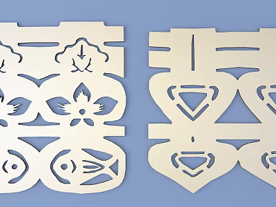 Intricate Carved Decorative Panels With Floral And Geometric Patterns On Blue Background 3d model