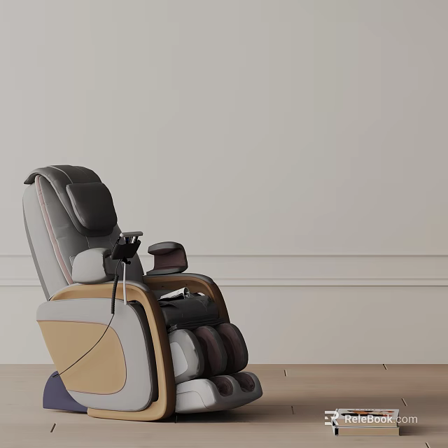 Modern Massage Chair With Wooden Armrests Gray Beige Upholstery And Ergonomic Design 3d model 