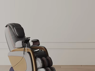 Modern Massage Chair With Wooden Armrests Gray Beige Upholstery And Ergonomic Design 3d model
