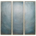 Three Panel Decorative Art With Blue Concentric Circles And Dot Patterns 3d model