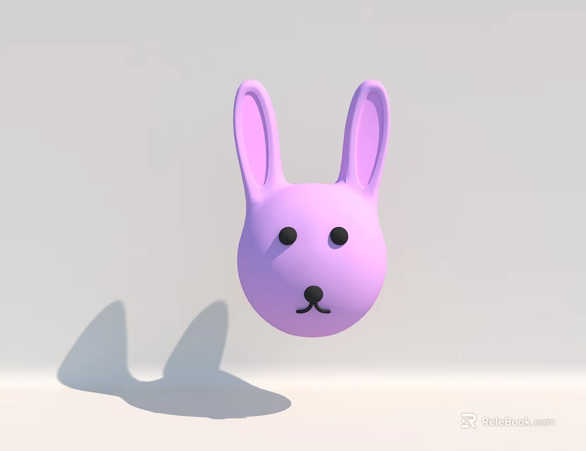 Cute Pink Rabbit Head Doll With Black Eyes Nose On Light Background And Shadow 3d model 
