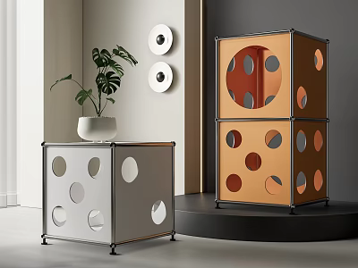 Modern Two Tone Side Tables With Cube Shape And Geometric Hollow Out Design 3d model