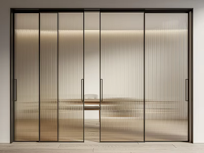 Modern Sliding Glass Doors With Vertical Ribbed Design And Black Frame For Elegant Interior Space 3d model