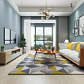 Nordic Guest Restaurant Sofa Coffee Table Carpet Chandelier 3d model