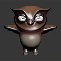 Cute Brown Cartoon Owl Character With Big Eyes And 3D Model Design