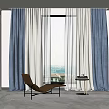 Blue and White Sheer Curtains with Thick Drapes for Modern Window with City View