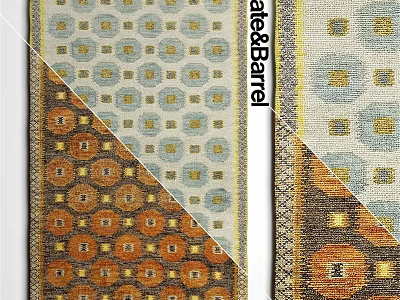 Pottery Barn Square Rugs With Geometric Circular Patterns In Blue Orange Tones 3d model