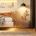 Modern Minimalist Bedroom Interior With Upholstered Bed Nightstands LED Lighting And Cozy Rug