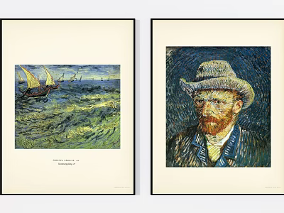 Two Framed Van Gogh Artworks Including Seascape And Self Portrait 3d model
