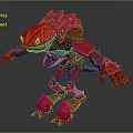 Ferocious Fantasy Armored Creature Character With Red Body Green Eyes And Sharp Claws