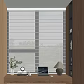 Modern Venetian Blinds in Interior with Table Laptop Lamp and Small Plant