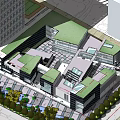 Modern Twin High Rise Office Buildings With Landscaped Plaza And Urban Green Spaces