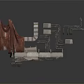 Industrial Scene Components With Metal Pipes Fabric Drape And Concrete Structure