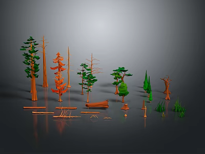 Digital Plant 3D Models Featuring Various Types of Trees Bushes Trunks and Grasses 3d model