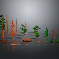 Digital Plant 3D Models Featuring Various Types of Trees Bushes Trunks and Grasses
