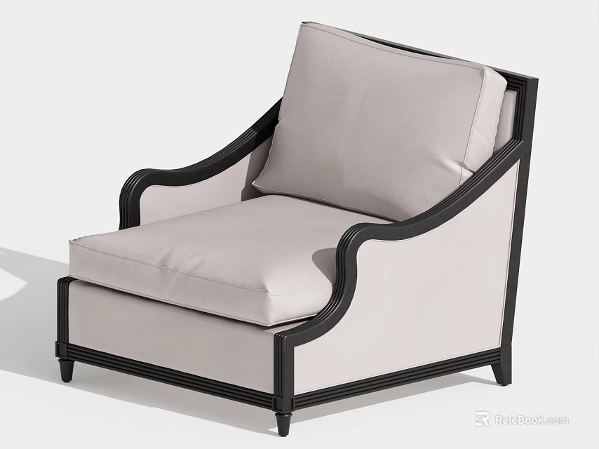 Modern Single Sofa Design With Black Frame Light Upholstered Seat And Armrest 3d model 