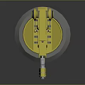 Yellow Mechanical Weapon Model With Detailed Metal Parts On Gray Base