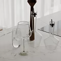 Minimalist Modern Glass Decorative Ornament Set With Cup And Decanter On Marble Countertop