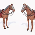 Two Brown Reptiles With Saddle And Harness Accessories On White Background 3d model