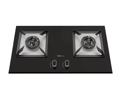 Modern Kitchen Appliance Gas Stove With Two Burners Black Surface And Control Knobs 3d model