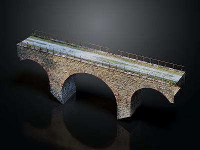 Classic Stone Bridge With Arched Structure Stone Railings And Green Mossy Surface 3d model