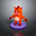 Cute Orange Cartoon Pig With Red Horns Pink Nose White Tusks Purple Base